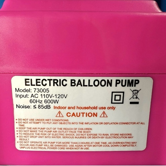 Used Electric Balloon Air Pump 73005 Pink AC 110V 120V 60Hz 600W Blower Party - Picture 2 of 9